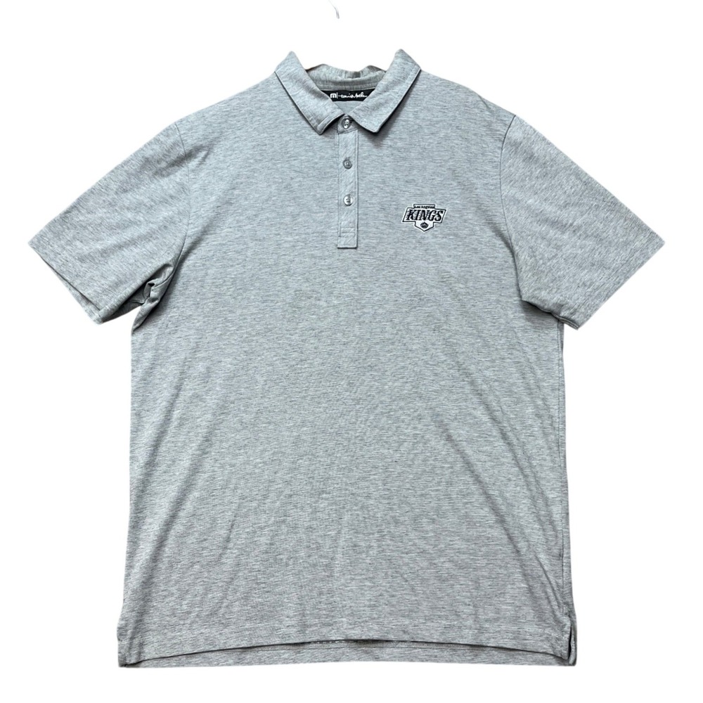 LA Kings TravisMathew Polo Shirt Mens L Gray Short Sleeve 3 Button Placket NHL